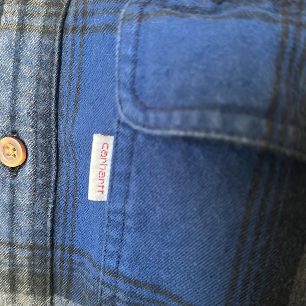 Carhartt Original Fit Plaid Flannel Button Down Shirt Blue Size S - Picture 6 of 12